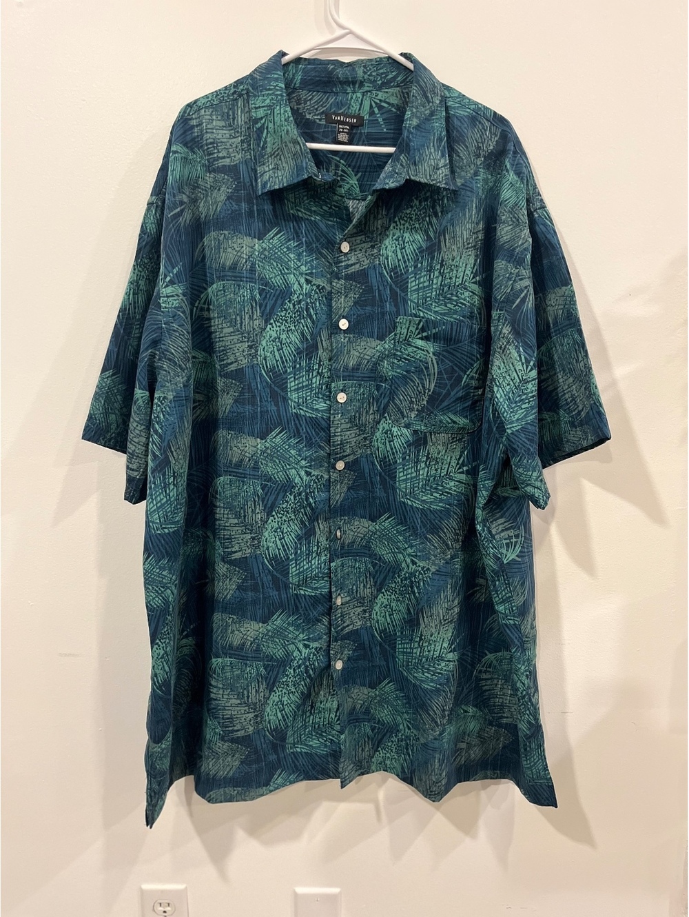 Blue Tropical Leaf Print Short Sleeve Button Front Shirt